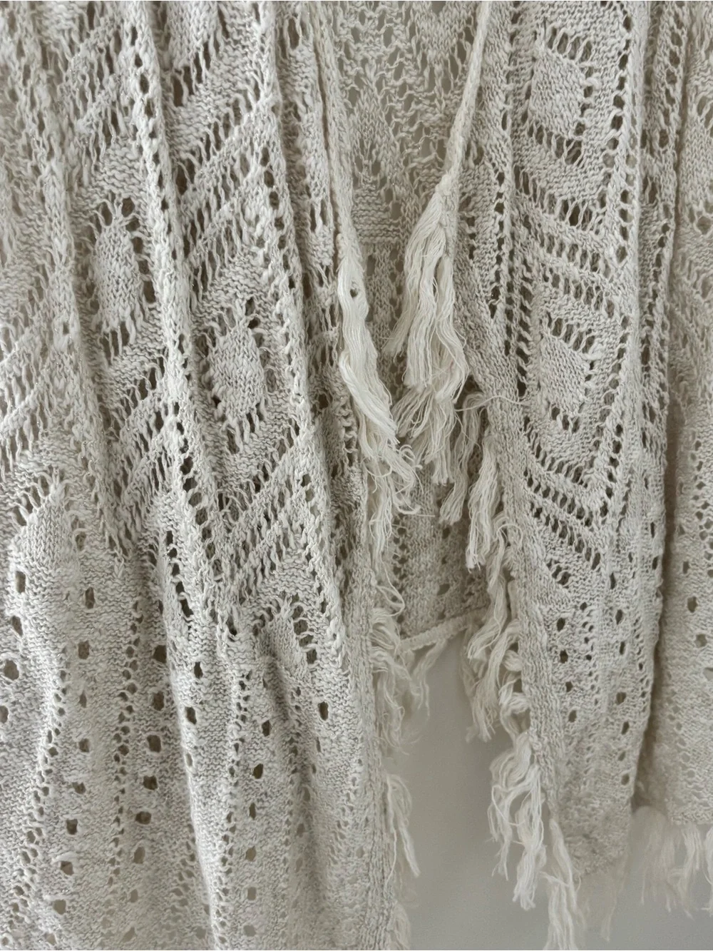 Justice Cream crochet vest with fringe trim